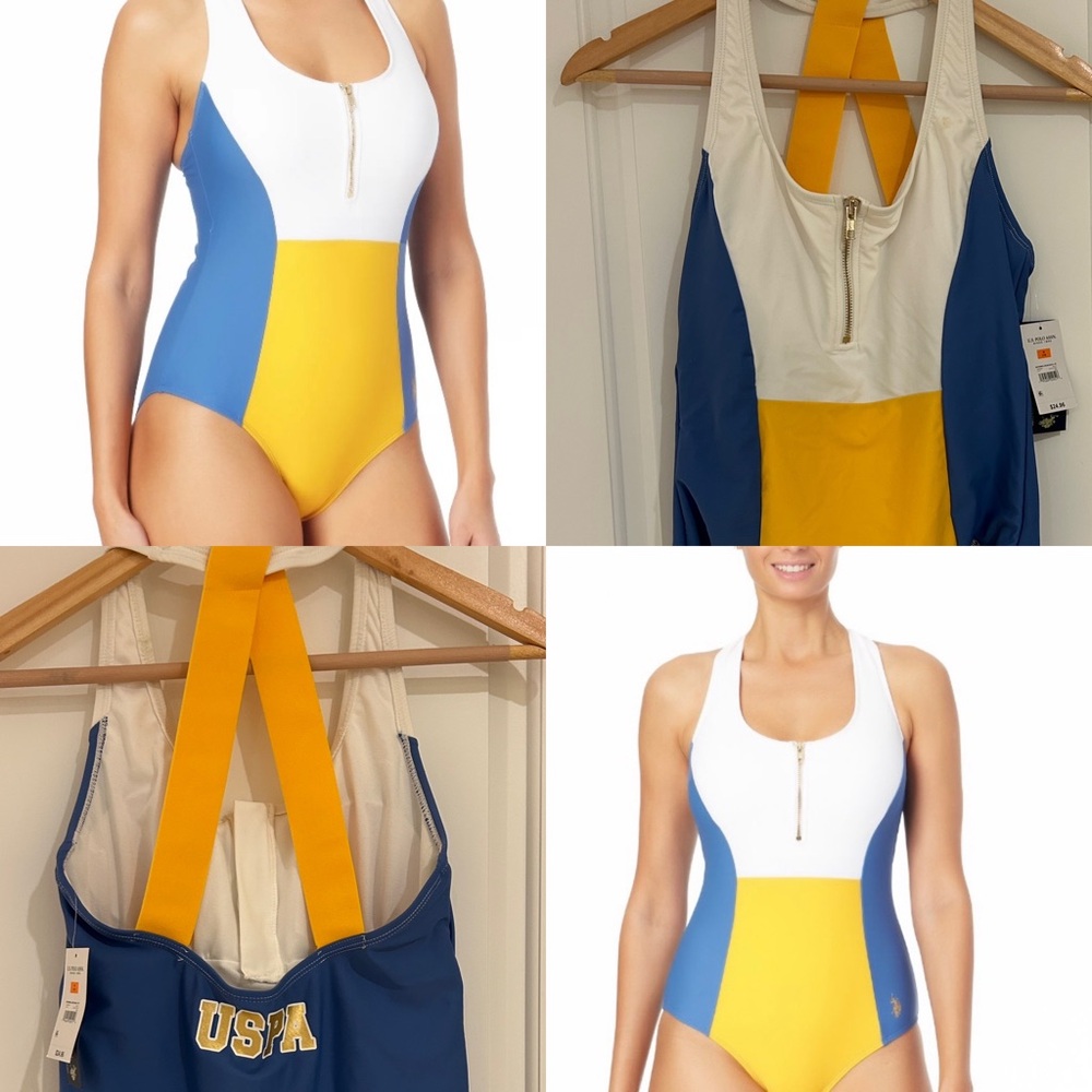 NWT U.S. Polo Assn. Women's Watermill Racer Back One Piece Swimsuit